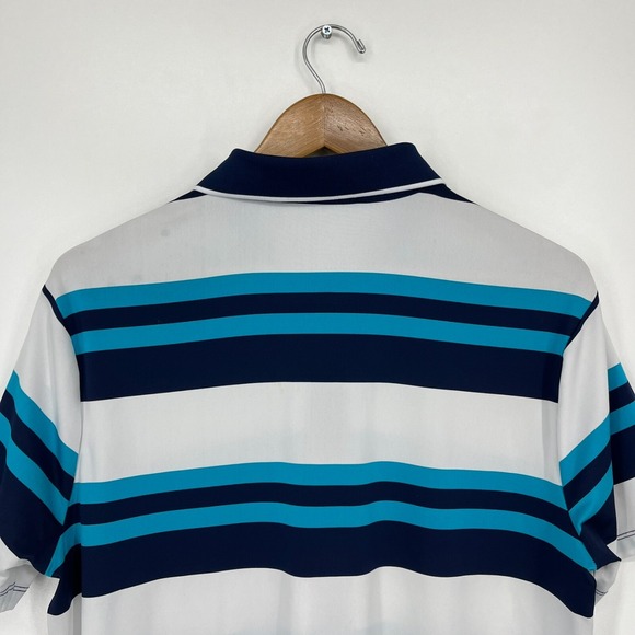 RLX Ralph Lauren Polo Shirt Men's L Blue Striped‎ TPC Golf Tournament Logo - Picture 8 of 10